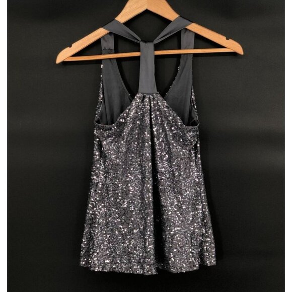 Express Women's Sequin Racerback Tank Top XS Gray Going Out Top Satin Straps Y2k - Picture 2 of 8